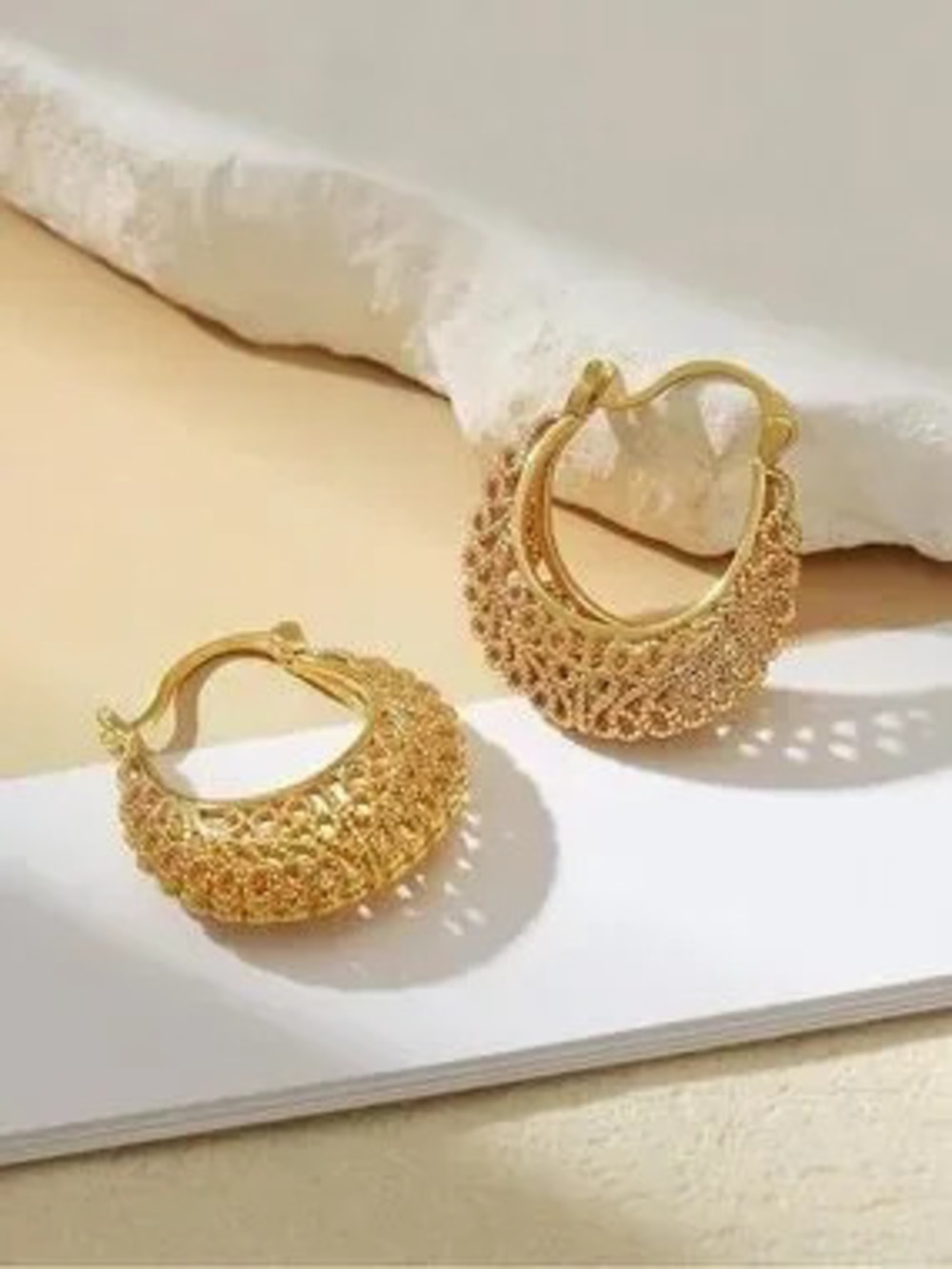 New! Anthropologie Textured Gold Dome Hoop Earrings
